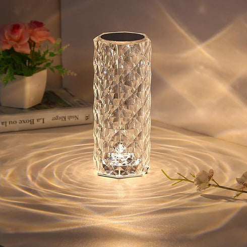 WeFoonLo Rose Diamond Table Lamp RGB Color Changing Crystal Night Light, Touch Control Bedside Lamp with USB