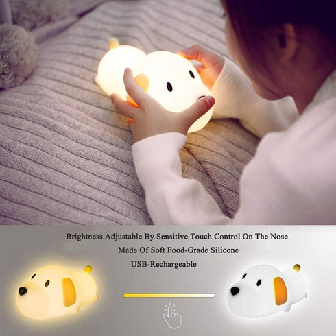 LED Kids Night Light, Cute Puppy Soft Silicone Baby Nursery Lamp-USB Rechargeable, Color Temperature and Brightness