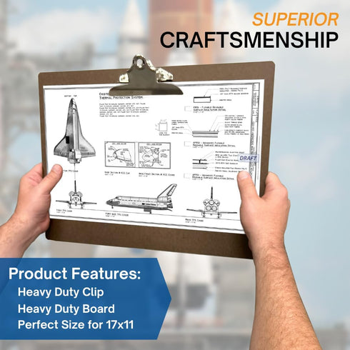 Professional Hardboard Clipboard - 17" x 11" Paper Holder, Jumbo Clip, Moisture Resistant, Made in USA