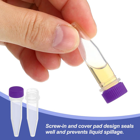 PATIKIL 1.5ml Plastic Cryogenic Vial, 25Pcs Screw Top Frozen Test Tube, Lab Science, Purple Cap