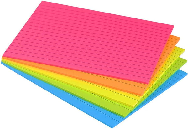 Lined Sticky Notes 6X8 in, Bright Ruled Post Stickies, Colorful Memo Pads with Strong Adhesive, 5 Pads/Pack, 28