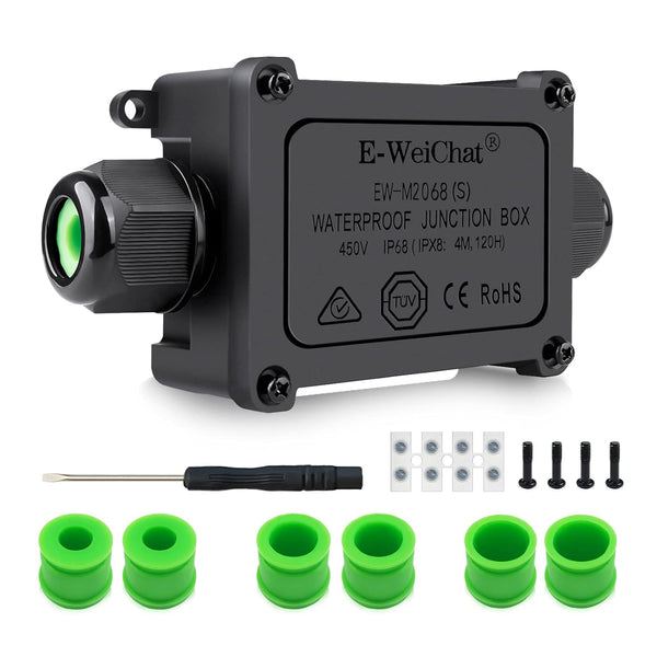 Junction Box Outdoor Waterproof Electrical Box, 2 Way Plug Line, Plastic External Junction Box for Landscape Lighting