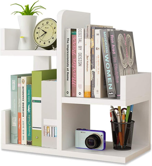 Wood Desktop Bookshelf Organizer, Office Storage Rack, Display Shelf