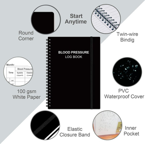 5.8" 8.5", Blood Pressure Log Book - Record & Monitor Your Daily Blood Pressure, Heart Rate Readings at Home, x Black