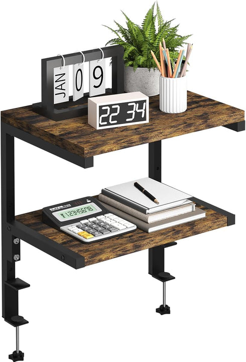 Clamp on Desk Organizer Shelf, Heavy-Duty 2-Tier Adjustable Storage Extender for Desktop Accessories and Gaming