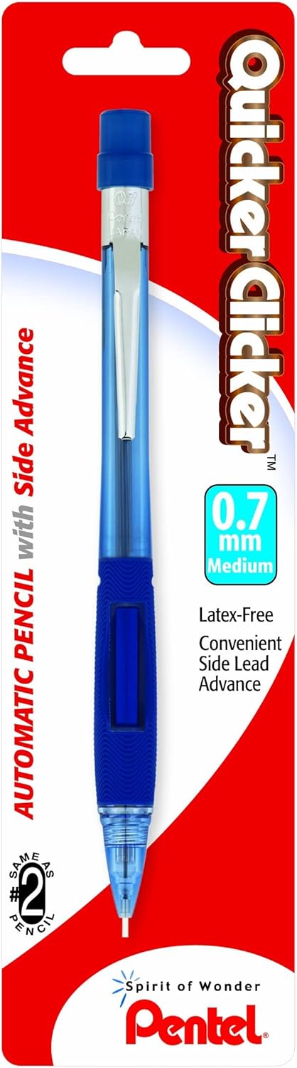 Pentel Quicker Clicker Automatic Pencil, 0.7mm, Transparent Barrel, Assorted Colors, 1 Pack (PD347BP-K6)