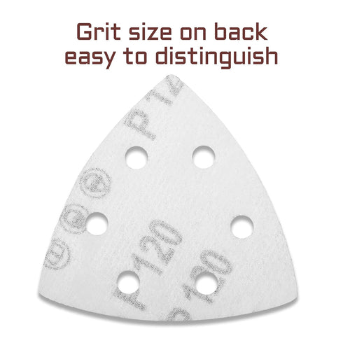 50 Pcs 120 Grit Triangle Sanding Pads, 3-1/2 Inches Hook and Loop Sandpaper for Oscillating Multitool, Detail Sander