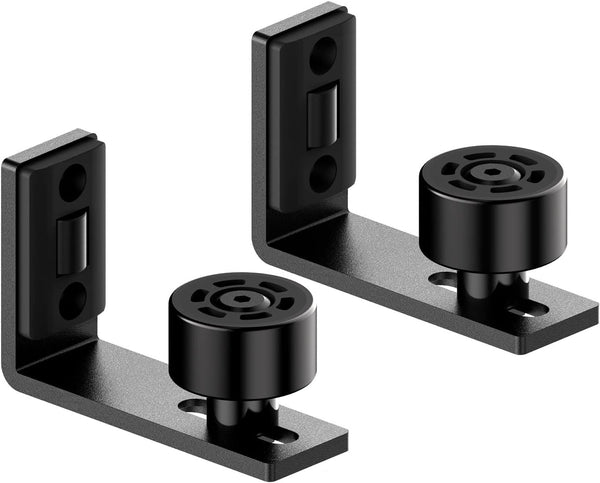 Sliding Barn Door Floor Guide Wall Mount Hardware with Adjustable Stay Rollers, Smooth Wheels, Black 2 Pack