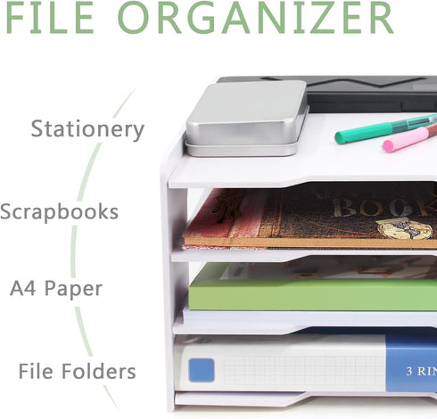 SONGWAY Scrapbook Paper Organizer, 12x12-4 Tier File Organizer for Desk, Stackable Paper Trays for Home Office