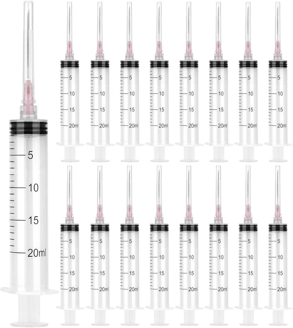 24 Pack Disposable 20ml/cc Syringes with Needle 18G 1.5”, Sterile Measuring Syringe Tool for Scientific Labs