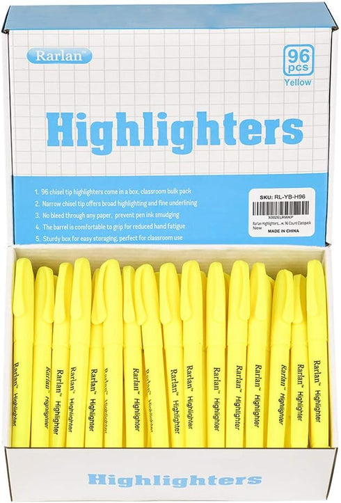 Highlighters, Chisel Tip, Fluorescent Yellow, Bulk Pack of 96 Count