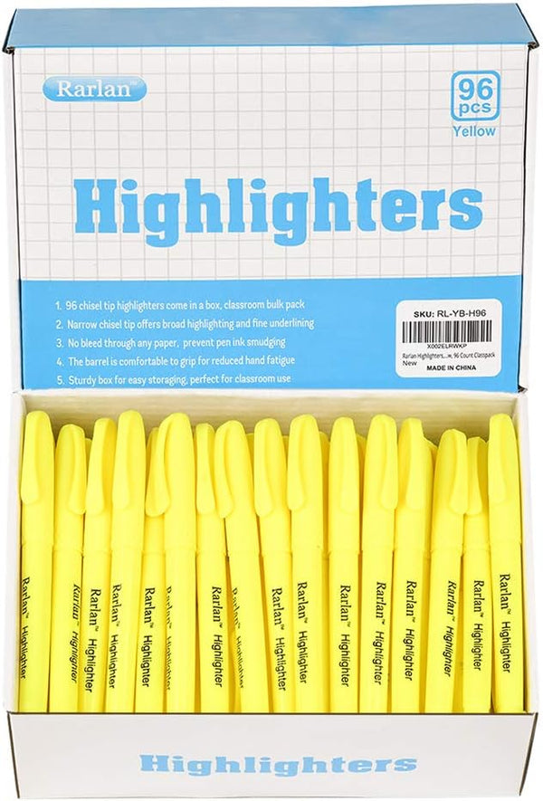 Highlighters, Chisel Tip, Fluorescent Yellow, Bulk Pack of 96 Count