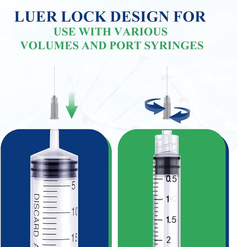 27 Gauge 1/2 Inch Luer Lock Needle for Lab Measuring, Refilling Liquid, Individually Wrapped - 100 Per Box