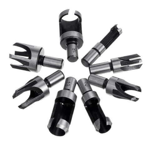 8Pcs Wood Plug Cutter Drill Bit Set, Carbon Steel Titanium Coated Woodworking Chamfer Drill Bits