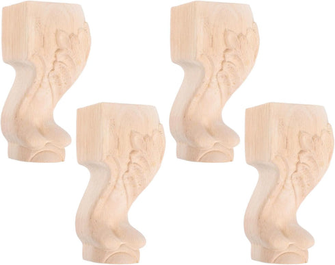 ABOOFAN 4pcs Solid Wood Furniture Legs Carved Table Cabinet Replacement Feet 12x6cm