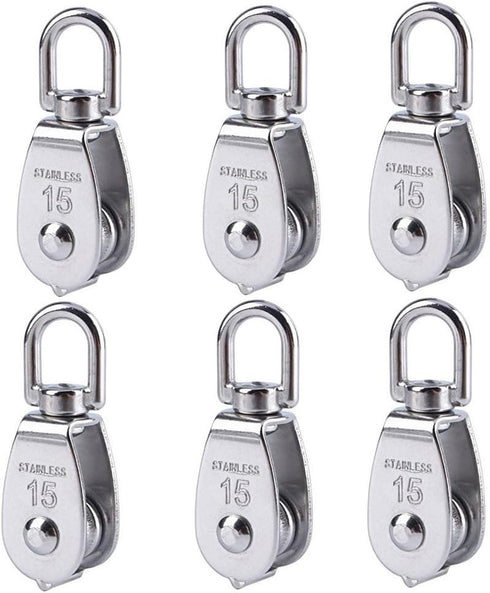 Stainless Steel Wire Rope Crane Pulley Block M15 - 6Pcs Single Pulley Block Hanging Wire Towing Wheel