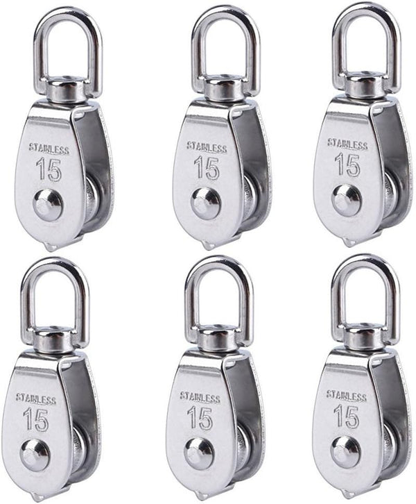 Stainless Steel Wire Rope Crane Pulley Block M15 - 6Pcs Single Pulley Block Hanging Wire Towing Wheel