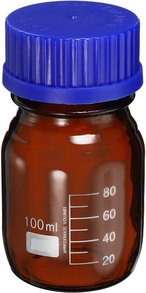 PATIKIL 100mL Reagent Media Bottle, 1Pcs Round Graduated Glass Storage Bottle for Chemistry Lab, Amber