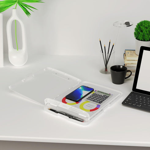 Clipboard with Storage, 8.5x11" Heavy Duty Plastic Clipboards with Pen Holder and A4 Legal Paper Folder, White