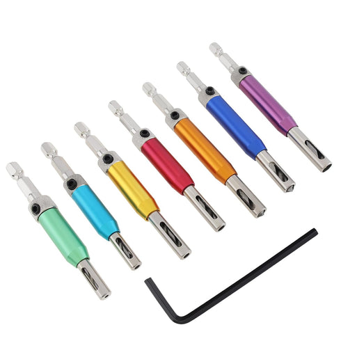 7pcs Self Centering Drill Bit Set, Hex Shank Hinge Drill Bits Tool for Woodworking