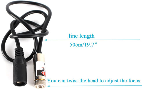 650nm Red Line Laser Module, Industrial Adjustable Focus Laser Module, Line Length 19.7 , DC Plug Diameter 10mm