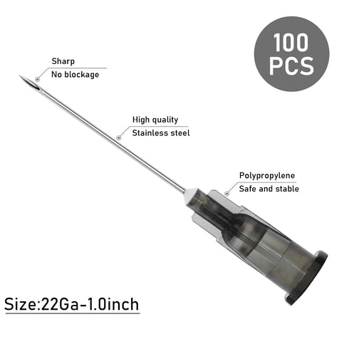 100Pack 22 Gauge 1 Inch Lab Needles, Disposable Luer Lock supplies
