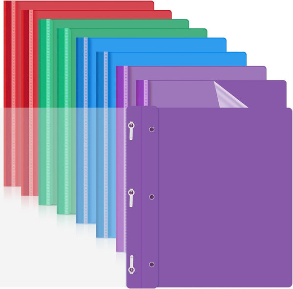 Teling 48 Pcs Clear Front Report Covers with Prongs, Plastic Presentation Folders for School, Multicolor