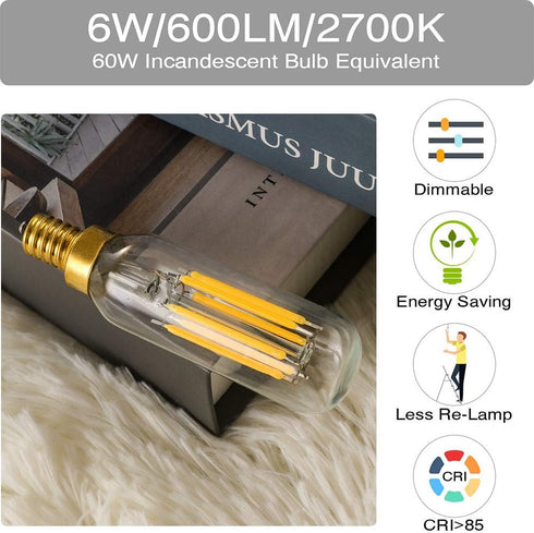 T6 Bulb Dimmable 6W 2700K T6 T25 E12 Bulb 60 AC120V 600LM e12 Bulb 6Pack XININSUN LED Equal Warm White Candelabra Led