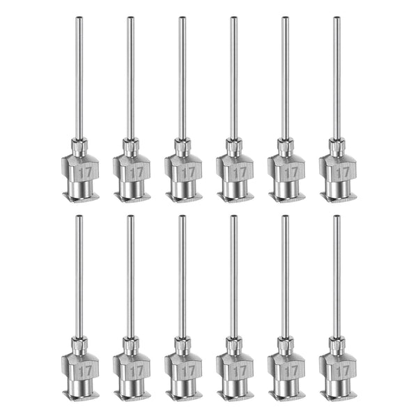 12pcs 1" 17 Gauge Stainless Steel Dispensing Needles, Blunt Tips Luer Lock for Thick Liquids, Ink, Glue, Lab Use