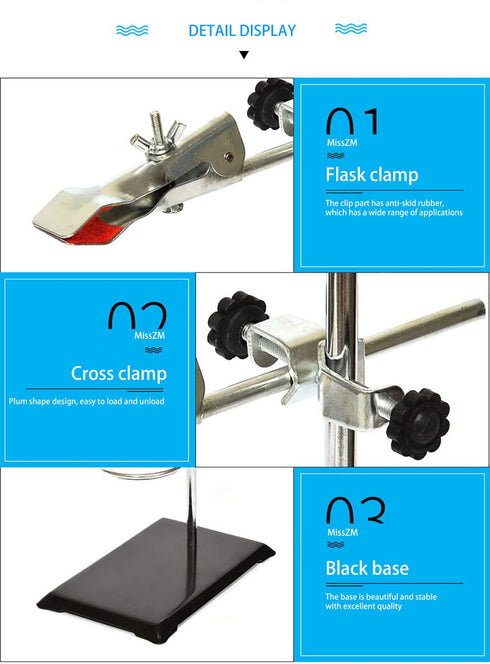 Laboratory Retort Support Stand for Titration Extraction - XMWangzi with Burette Clamp and 2 Flask Ring Clamps