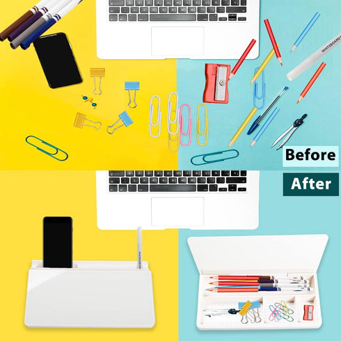 Glass Desktop Whiteboard, Dry Erase Board with Accessories for Office, Keyboard Stand & Organizers, 2 Markers, 1 Eraser