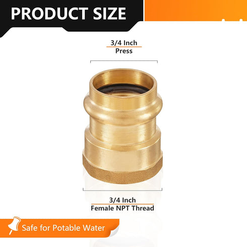 10-Pack Brass Press Fitting Adapter, 3/4" Press X 3/4" Female NPT Adapter