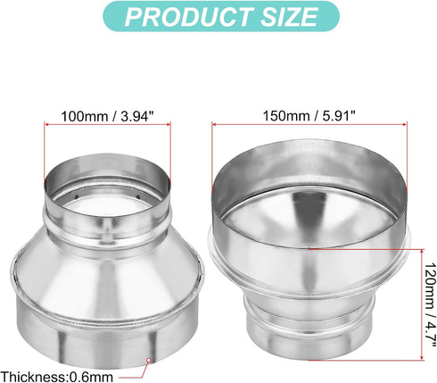 PATIKIL 6 Inch to 4 Inch Duct Reducer, Galvanized Steel Air Ducting Pipe Vent Hose Reducer Increaser Round Dryer Ventilation Coupler for HVAC Duct Fan Dryer Vent Chimney