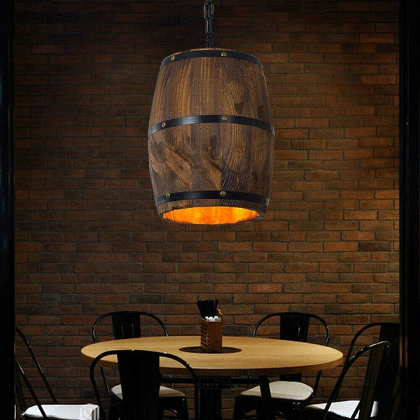 BJTDLLX Wood Lighting Fixtures, Whiskey Barrel Light Fixture Bar Lamps Retro Hanging Light