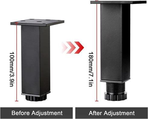 Generic 4pcs Bookshelf,Black-25cm(9.8in) Metal Thickened Square Furniture Legs, Non-Slip Sofa Cabinet Support Foot, DIY