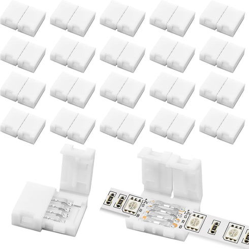 Dirvcp 20-Pack PBT Fireproof 4-Pin LED Strip Connectors, Solderless Gapless Adapter for 8mm