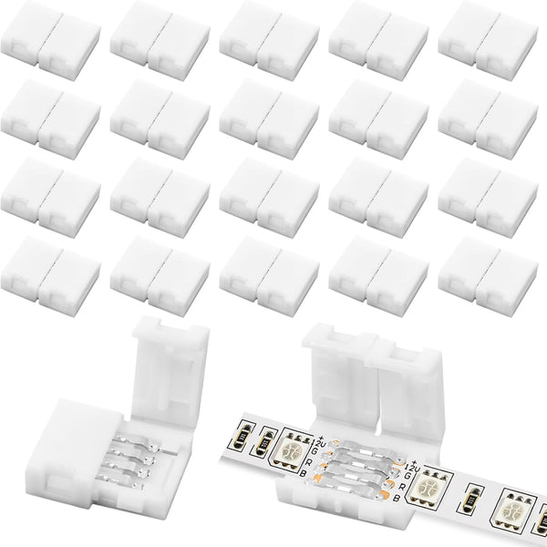 Dirvcp 20-Pack PBT Fireproof 4-Pin LED Strip Connectors, Solderless Gapless Adapter for 8mm