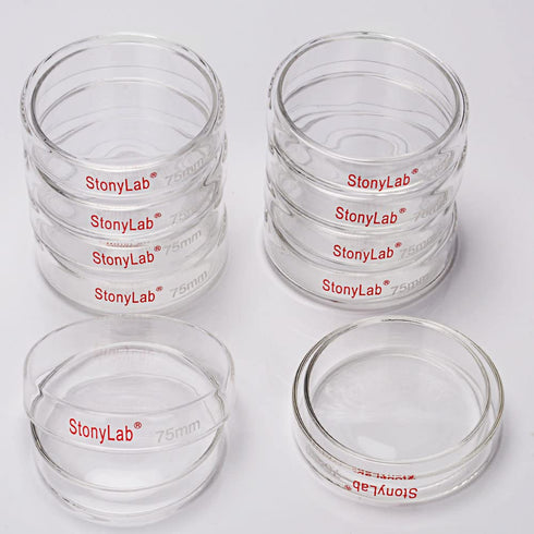 stonylab 10pk Glass Petri Dishes, 75x15 mm Autoclavable Borosilicate Glass Cell Culture Dishes with Clear Lid