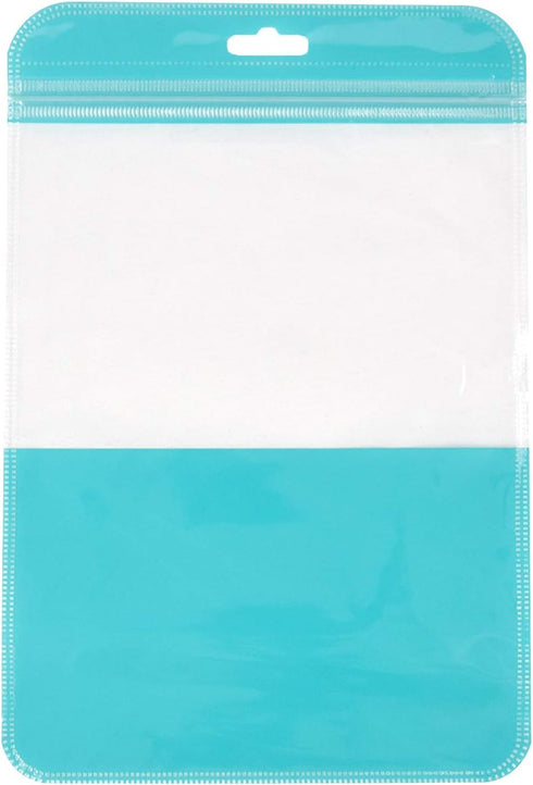(100, 6.30 inch 9.45 inch) Clear Window Half Turquoise Green Plastic Resealable Bags with Butterfly Hang Hole
