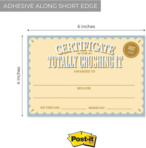 Motivational Achievement Certificate Fill in Sticky Note Pads, 6" x 4" Repositionable Recognition Award Sticky Pads, 50