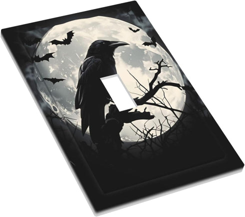 HTSAHKV 3 5 Inch Gothic Raven Crow Moon Wall Plate Light Switch Cover Single Gang Outlet Faceplate Print Plate Cover X