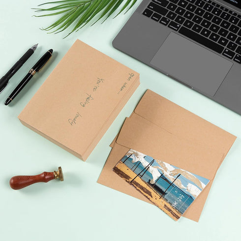 Wishop 100 Pack Brown A7 Envelopes, Self-Adhesive 5x7 Envelopes for Invitations, 5x7 Greeting Cards (Brown)