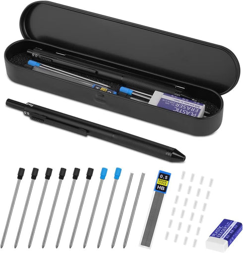 AUAUY 4 in 1 Multicolor Pen, Metal Cased Multifunction Pen, 0.5mm Mechanical Pencil, 38 PCS