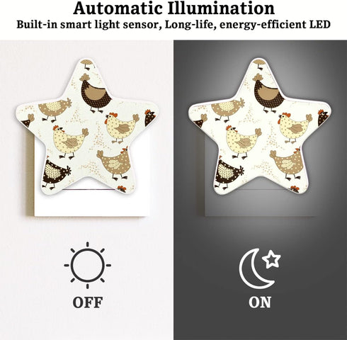 bisibuy Cute Chicken Night Lights Plug Into Wall Retro Fowl LED Nightlights with Dusk-to-Dawn Sensor Nightlight