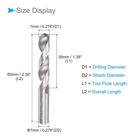 Solid Carbide Drill Bits, 7mm Diameter, YG6 Tungsten Carbide Straight Shank Twist Drill Bits