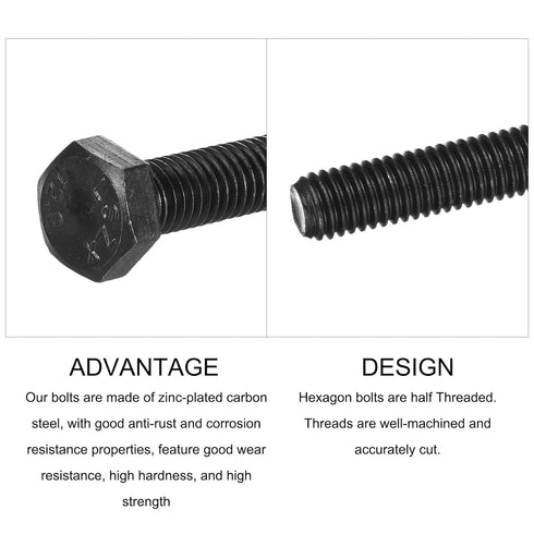 Hex Bolts (M6-1x12mm) 25Pcs, 12.9 Grade Fully Threaded Carbon Steel Black Oxide Coarse Thread UNC Hex Head Screw Bolt -