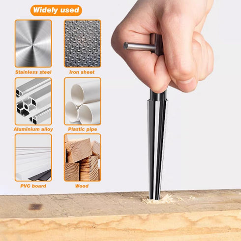 2Pcs Bridge Pin Hole Reamer, 3-13mm(1/8''-1/2'') & 5-16mm( -5/8") T Handle Taper Reamer Set, 6 Fluted Chamfer Reaming Tool, Bridge Pin Hole Handle Tapered Reamers(Black Silver)