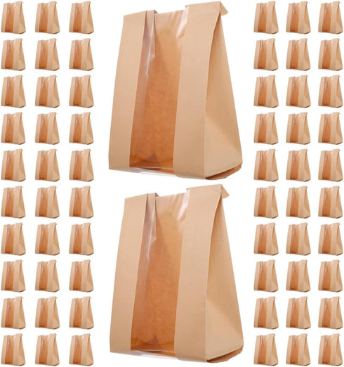 HEMOTON 100pcs Kraft Paper Bread Bags with Window Small Sandwich and Pastry