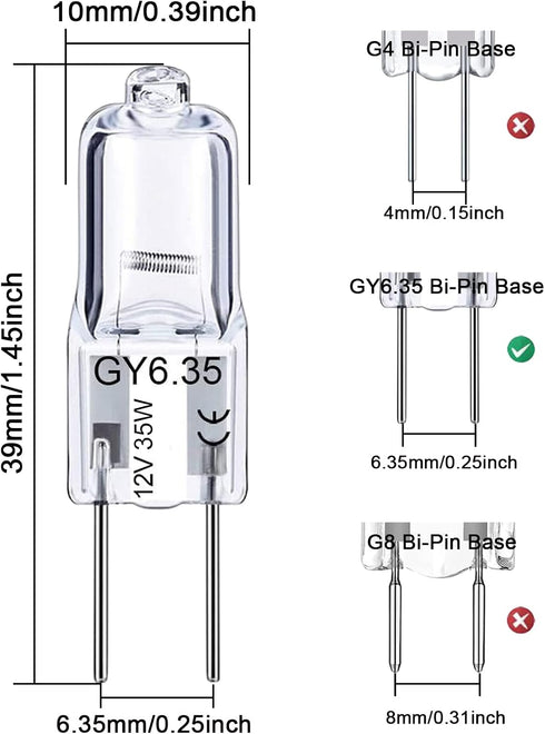 GY6.35 Bulbs, 12V 35W Bulb 2 T4 G6.35 Bulb, Dimmable, 2700K 2 Bulb 2Pcs Light Crystal Clear Halogen Pin, JC Bi-Pin Base