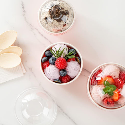 5-Ounce 50 Frozen Coppetta Dessert Cups, Disposable Ice Cream Cups - Lids Sold Separately, Sturdy, Red Paper Yogurt